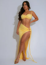 Coastal Allure Ruched Skirt Set Yellow