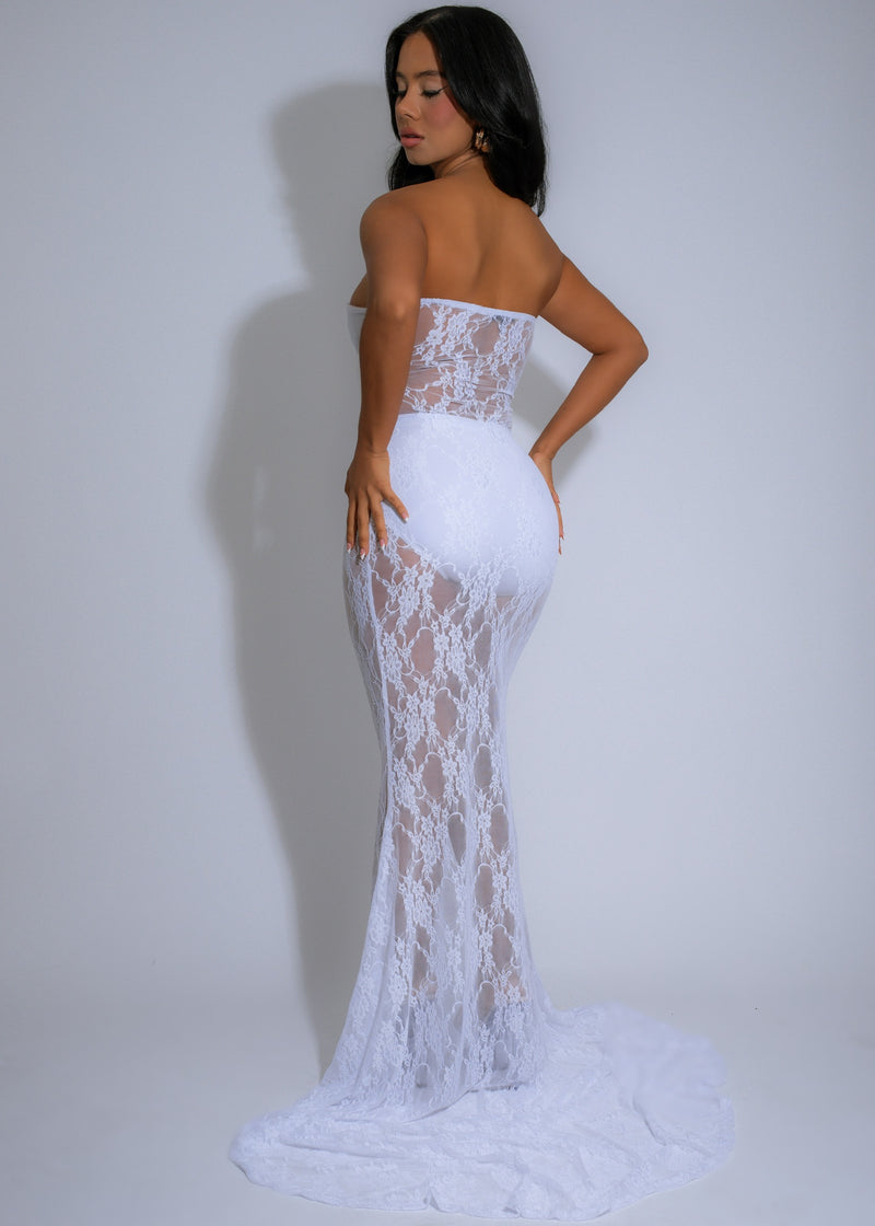  Enchantress Lace Maxi Dress White* - Beautiful and ethereal white lace maxi dress with intricate lace details and a stunning, feminine design Ideal for weddings and summer soirees