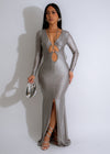 Scarlet Mirage Mesh Maxi Dress Silver, front view, full-length evening gown, elegant shimmering silver fabric