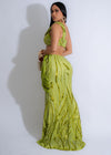 Gorgeous green sequin mesh skirt set with opulent wave design