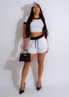 A Forever Thing Ribbed Short Set White - Front View with Ribbed Texture and Matching Top and Bottom