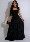 Enchanted Rose Maxi Dress Black featuring a stunning floral design, perfect for any formal event, 