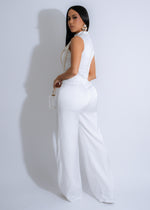  The Opulent Cascade Satin Pearls Pant Set White, a stunning and sophisticated ensemble for women