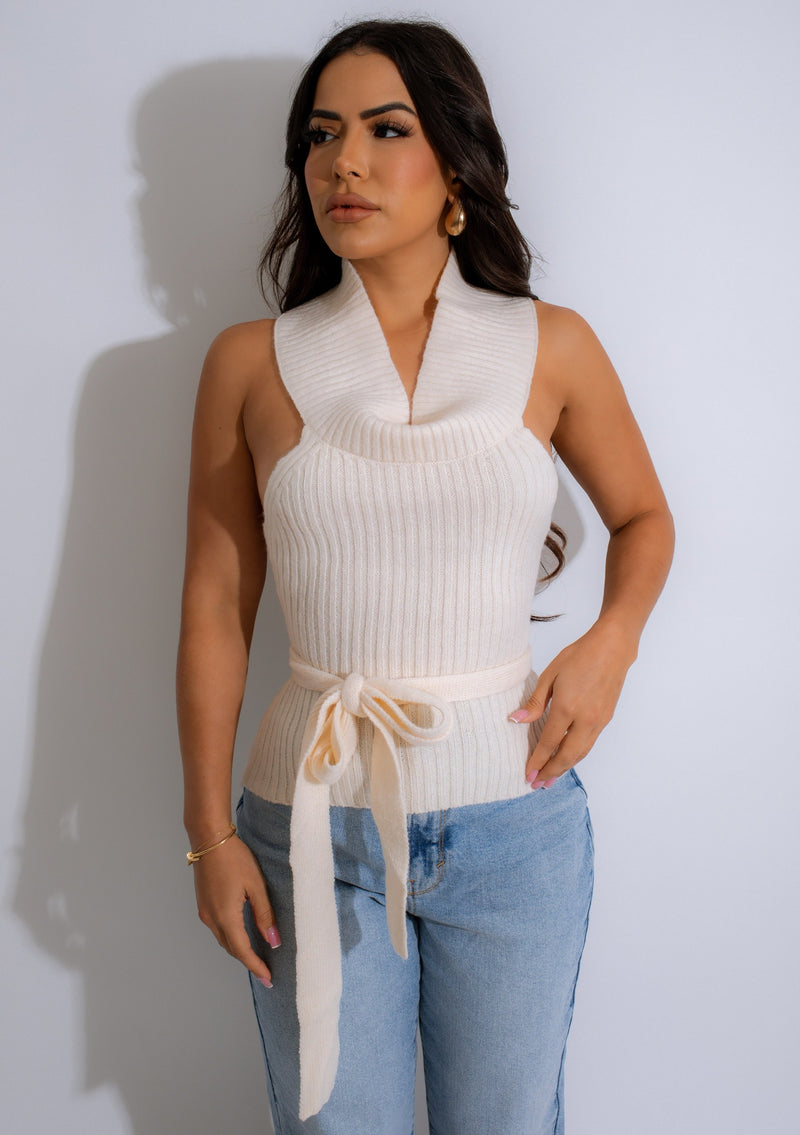 She's Cozy Knit Top White with a relaxed fit and crew neck