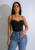 Black sculpted bodysuit designed to create a sleek and flattering silhouette