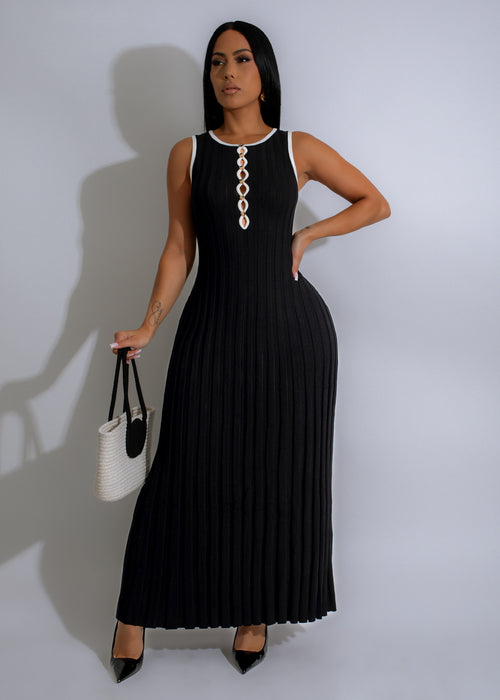 Beautiful black Serenity Chain Knit Maxi Dress with elegant chain detail