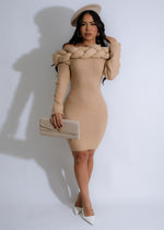 Twist of Allure Ribbed Knit Mini Dress in Gold showcasing its flattering fit and elegant design