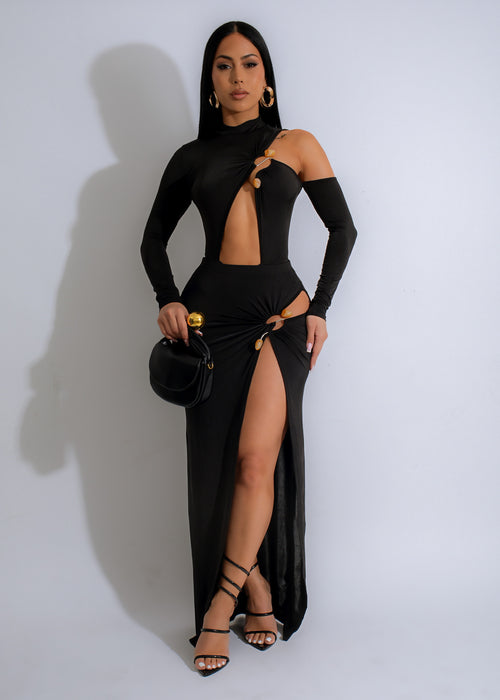 Cut Out Skirt Set in Black featuring a sexy and edgy design perfect for a night out or special occasion