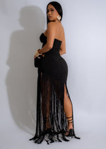 Obsidian Dusk Fringe Maxi Dress Black