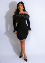 Starlit Plume Elegance Mini Dress Black, a stunning evening ensemble with intricate lace detail and a flattering silhouette