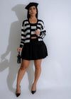 Regal Lines Stripes Knit Skirt Set Black, featuring a classic black striped design