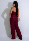 Elegant Mulberry Muse Satin Pant Set in Red, includes a pair of satin pants and a matching camisole top, embellished with intricate lace detail for a sophisticated look