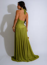 Enchanted Girl Ruched Maxi Dress Green - a flowing, elegant green dress perfect for any occasion