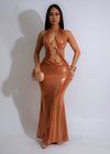 Elegant gold metallic maxi dress with a flattering fitted silhouette