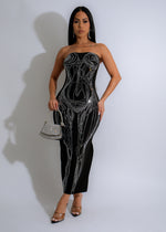 Sculpted Radiance Rhinestone Maxi Dress Black with sparkling rhinestone embellishments and figure-flattering silhouette 