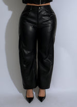 Noir Pulse Faux Leather Barrel Pants Black front view on model