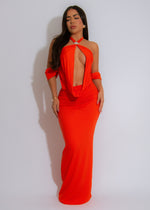 Fire & Flow Ruched Rhinestone Maxi Dress Orange