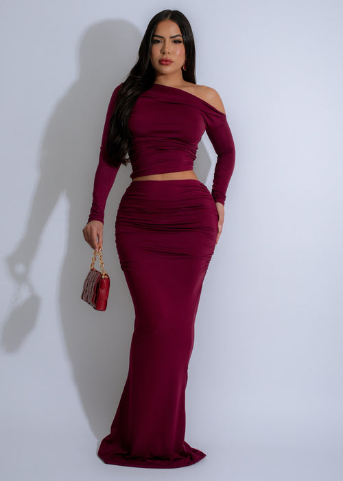 Ethereal Drape Duo Ruched Skirt Set Red, a versatile and stylish outfit perfect for any occasion