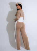 Two-piece Weekend Harmony Knit Stripes Pant Set in Nude color