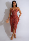 Crimson Serpent Ruched Skirt Set Orange in a vibrant, eye-catching shade with a flattering ruched design and matching top 