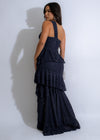 Galaxy Allure Rhinestone Mesh Maxi Dress Blue