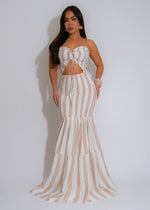 Cascading Bliss Stripes Maxi Dress Nude