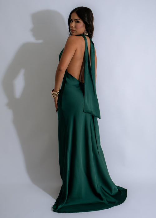 Jade Allure Satin Maxi Dress Green