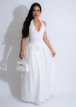 Cloudlight Cascade Maxi Dress White - Front view of elegant flowing white dress with cascading layers and adjustable spaghetti straps