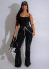 Black ribbed pant set with a dreamy and comfortable design