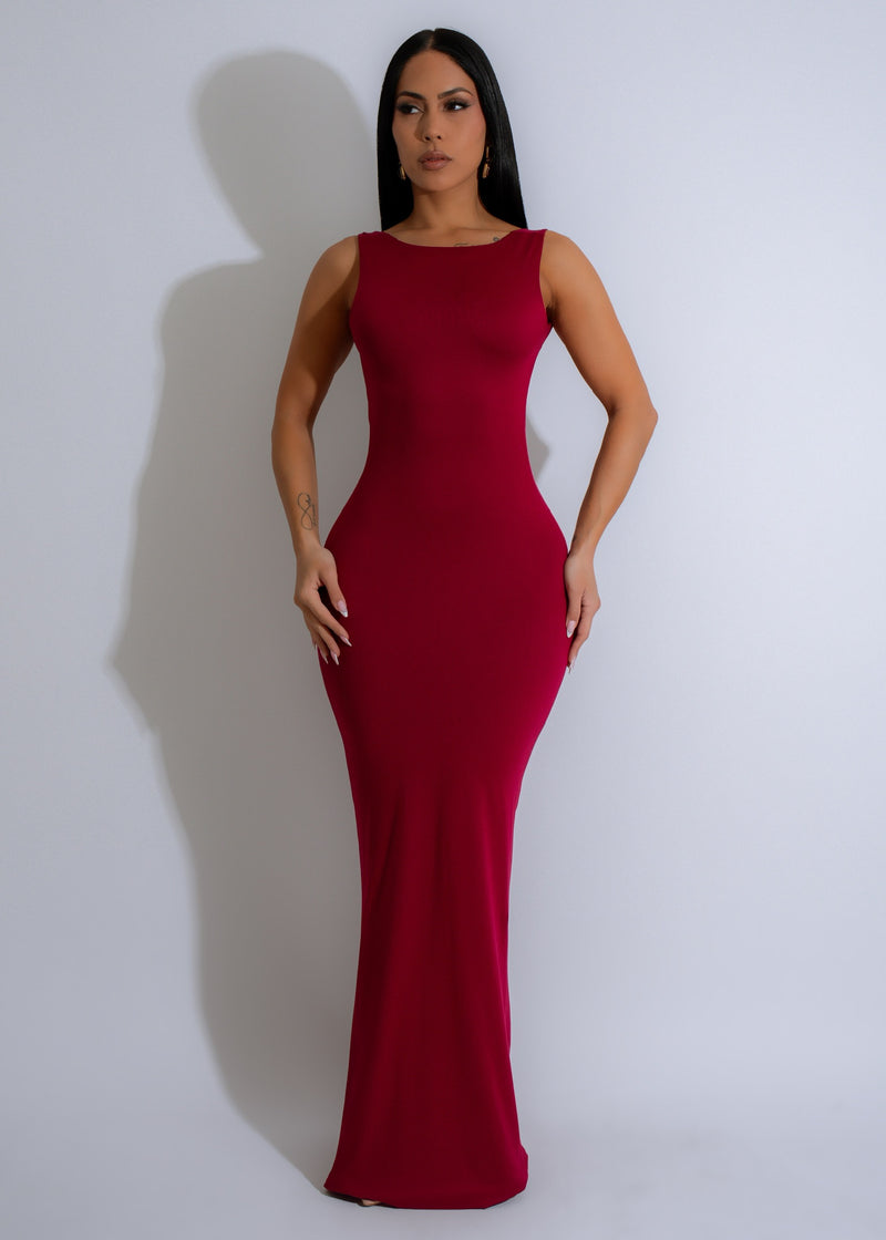 Serene Silhouette Ruched Maxi Dress Red in stretchy and comfortable fabric