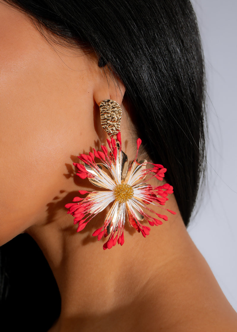 Beautiful red Blossom Flame drop earrings, perfect for adding a pop of color to any outfit