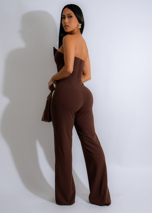 Stylish and sophisticated Regal Ascent Jumpsuit in rich brown color