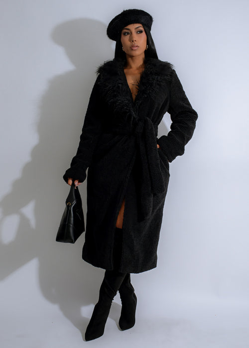 Nightfall Plush Coat Black, a luxurious and stylish outerwear option for winter 