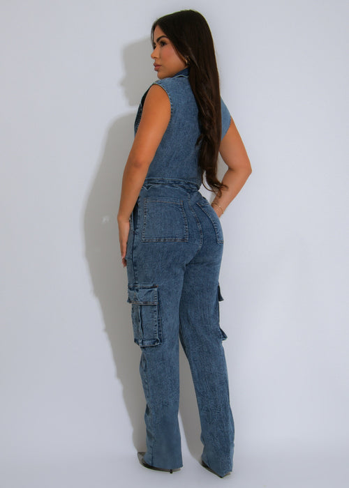 The Trailblazer Cargo Jumpsuit Dark Denim