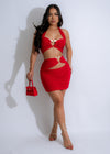 Electric Wave Ruched Skirt Set Red with matching crop top and ruched details