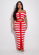 Mariner Chic Stripes Skirt Set Red featuring a stylish and bold striped design with a matching top and skirt for a trendy nautical look