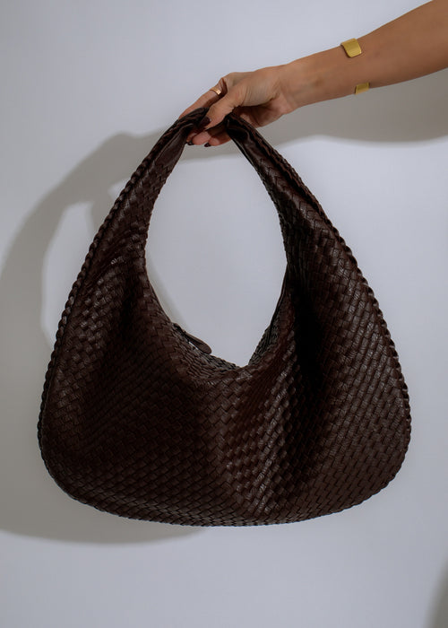 Brown Serenade Woven Hobo Handbag featuring a stylish, spacious design