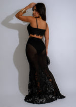 Stunning black Enigma Ensemble Lace Skirt Set with matching crop top