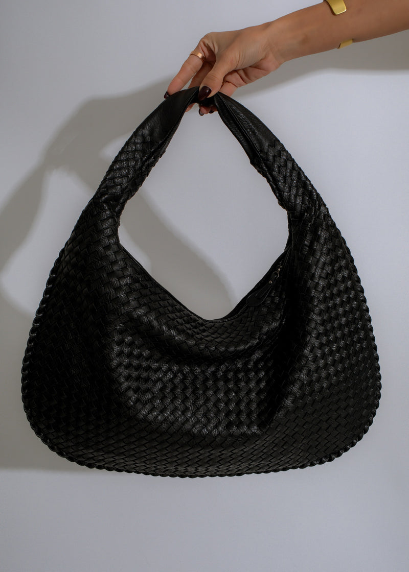 Stylish Serenade Woven Hobo Handbag in Black, perfect for everyday use