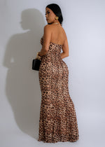 Brown Ways To Go Mesh Maxi Dress featuring a flowy, lightweight fabric with a flattering v-neckline and adjustable spaghetti straps