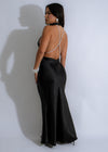 Luminous Drift Pearl Satin Maxi Dress Black, side view, flowing fabric, luxurious design