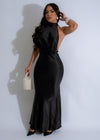 Luminous Drift Pearl Satin Maxi Dress Black, front view, elegant evening gown