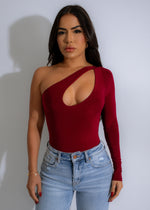 Impeccable Bodysuit Red - Front view of vibrant red bodysuit with plunging neckline and lace details