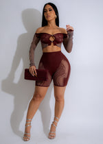 Stylish and comfortable Stellar Heart Mesh Short Set in elegant brown color