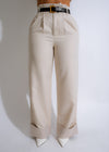 Sculpted Silhouette Cuffed Pants Nude - Front View with Side Pockets