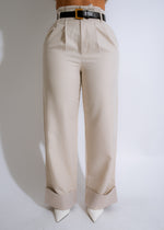 Sculpted Silhouette Cuffed Pants Nude - Front View with Side Pockets