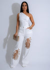 Beautiful white lace horizon pant set with matching top, perfect for summer