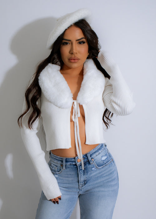 Luxe Cozy Collar Ribbed Sweater in White, a perfect winter wardrobe staple