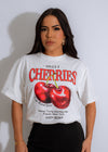 Be Your Girl Cherry Long Top White - Women's stylish and trendy top with cherry print design