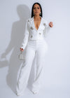 A beautiful white pant set adorned with dazzling Majestic Glow rhinestones